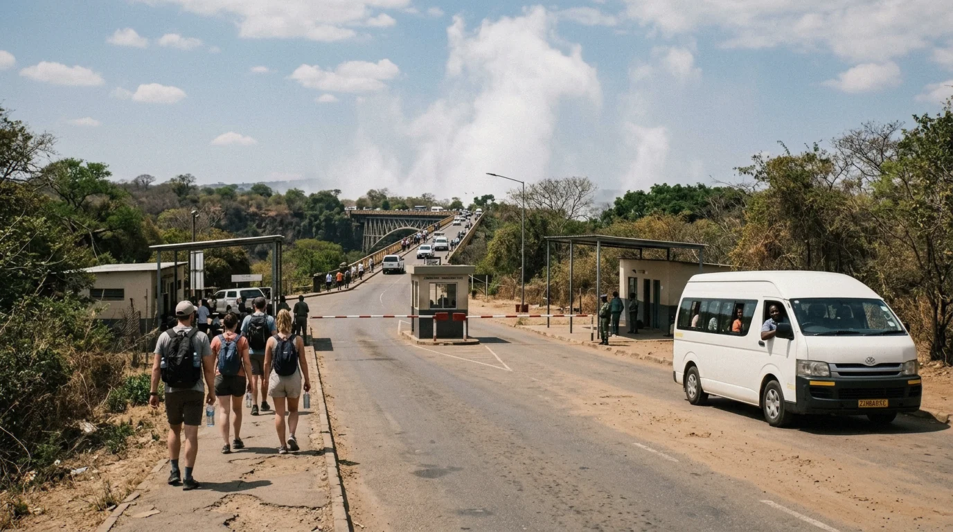 Border post road near the bridge, for Victoria Falls Zimbabwe or Zambia
