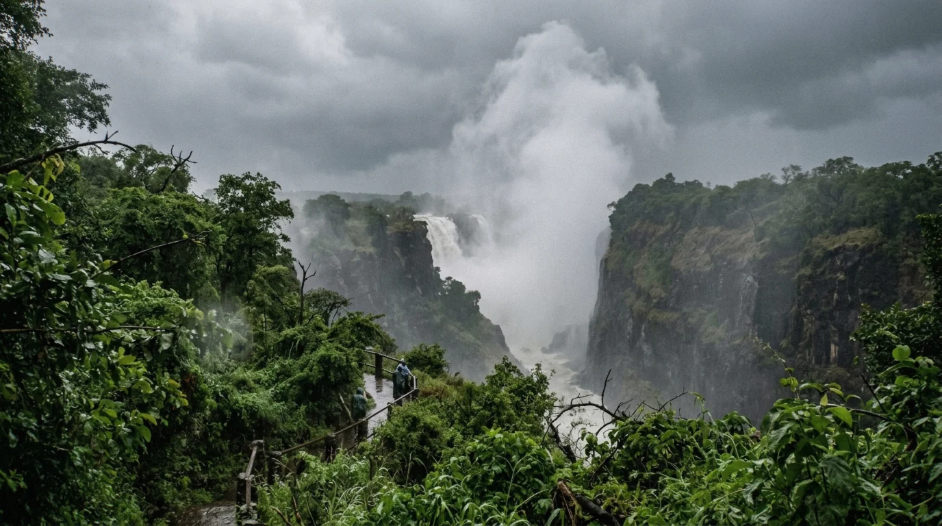 Spray cloud at peak flood, a factor in the best time to visit Victoria Falls
