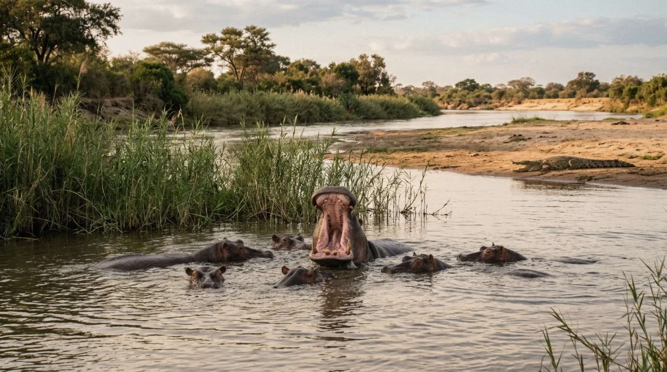 Hippos in the upper Zambezi seen on Zambezi River tours above Victoria Falls