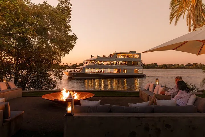Sunset over the river from the Zambezi Explorer on a Zambezi River tour with dinner at The Eatery