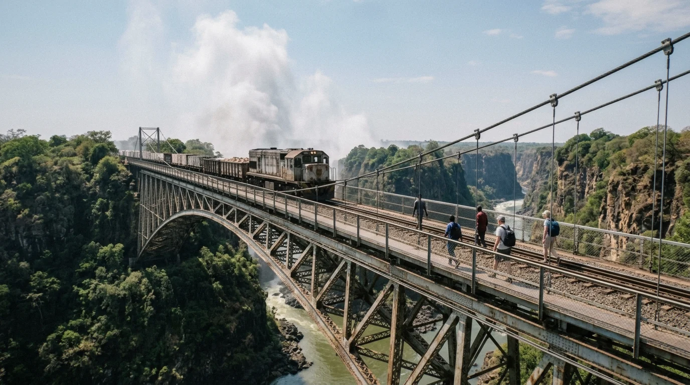 The Victoria Falls Bridge over the gorge, crossed on Zambezi River tours of both sides